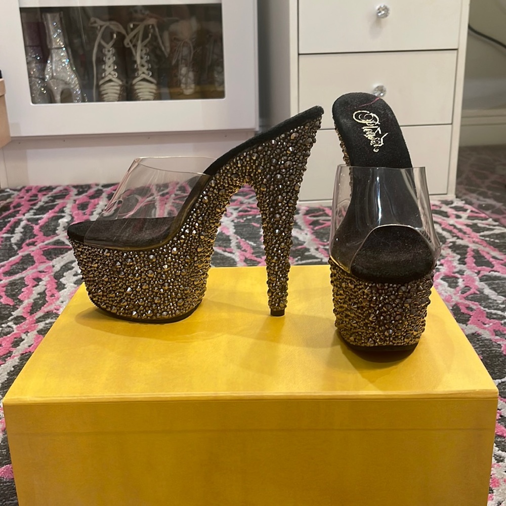 Pleaser black rhinestone platform heels. Never worn size 7.5